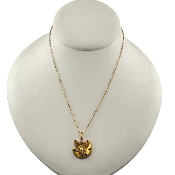 Vintage Gold-Tone Angel Pendant Necklace With Green Accents On 16" Chain - Picture 3 of 6